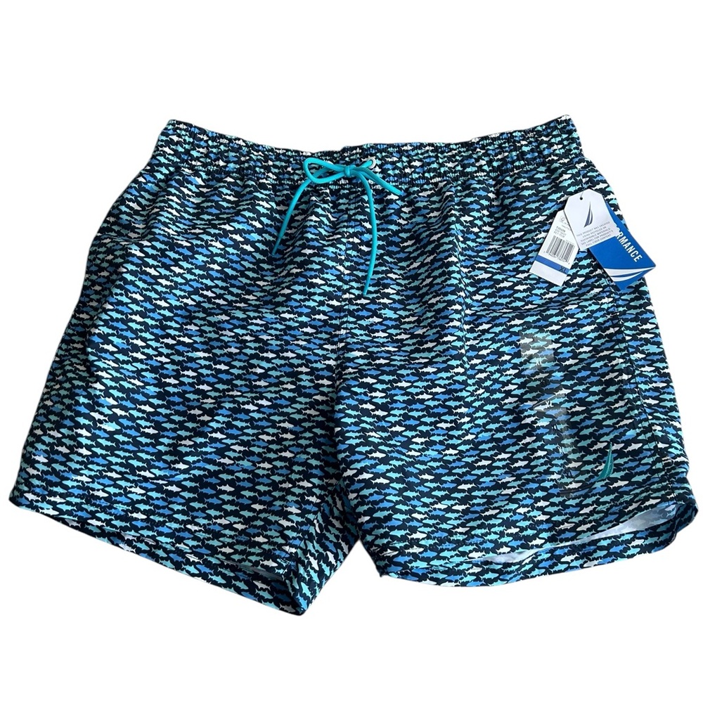NWT Nautica Men’s Swim Trunks XL Blue Shark Print Quick Dry‎ Sustainable